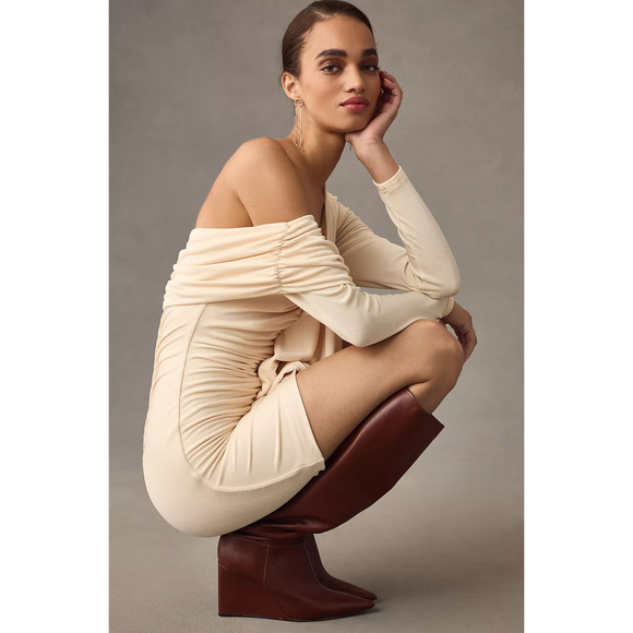 MISHA Long-Sleeve Ruffle-Front Slim Mini Dress-New Medium - Picture 4 of 5